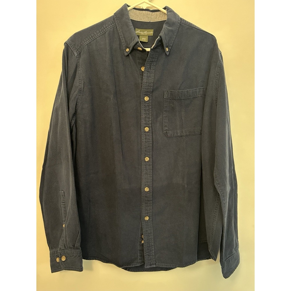 Eddie Bauer Blue Solid Flannel Shirt Button Down Long Sleeve Button-Up Mens XL